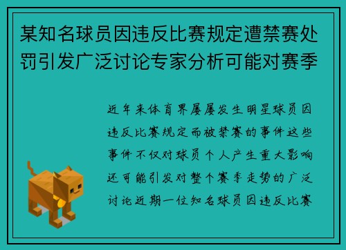 某知名球员因违反比赛规定遭禁赛处罚引发广泛讨论专家分析可能对赛季影响